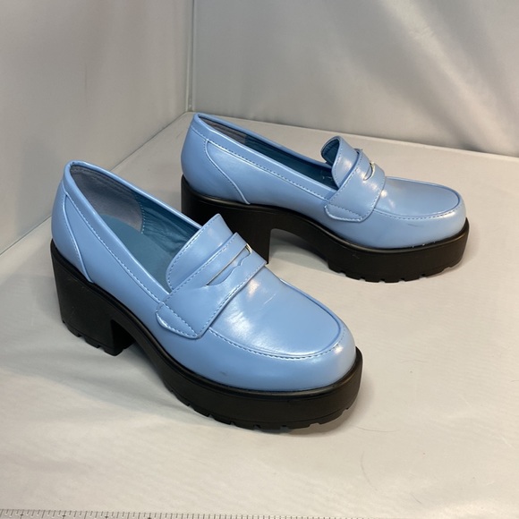 Y2K Preppy Academia Light Blue Platform Loafers - Picture 5 of 13